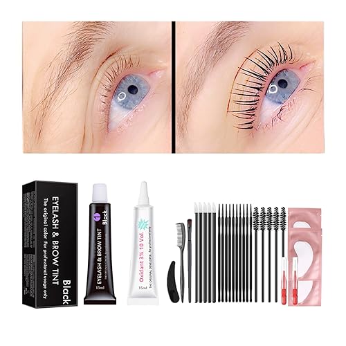 Black Lash T-i-n-t Kit, Keratin Black Eyelash D-y-e and Eyebrow T-i n t, 6 Week Voluminous Brow T-int, T-inting Look For Lash Perm/Lift/Lamination