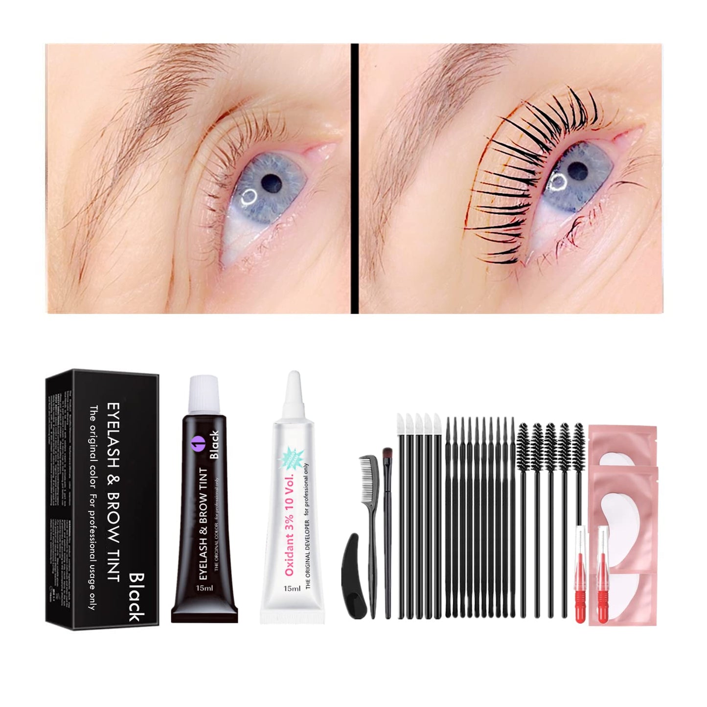 Black Lash T-i-n-t Kit, Keratin Black Eyelash D-y-e and Eyebrow T-i n t, 6 Week Voluminous Brow T-int, T-inting Look For Lash Perm/Lift/Lamination