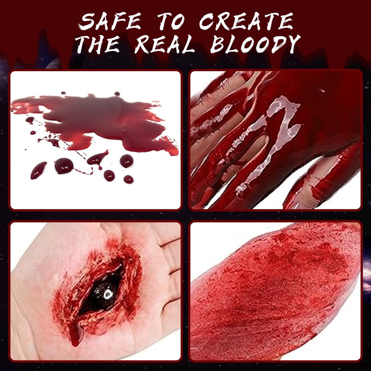 2 PACK Blood Splatter Fake Blood Washable,Halloween Fake Blood Spray Eye Blood Drops Body Paint,Fake Blood for Clothes and Zombie Monster Vampire