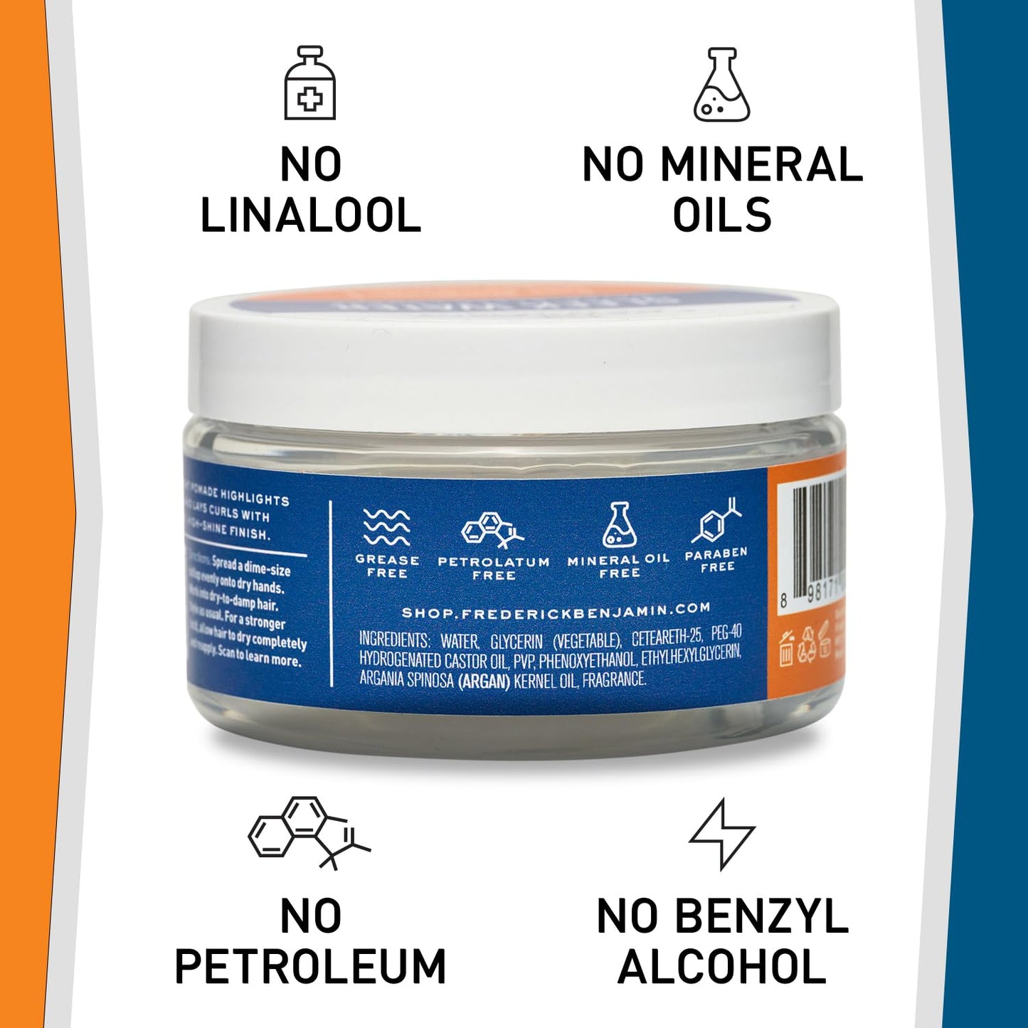 Frederick Benjamin Sleek Water Pomade for Men, Light & Easy to Apply Water Based Hair Pomade, Medium to Strong Hold, High Shine, Grease Free, Infused