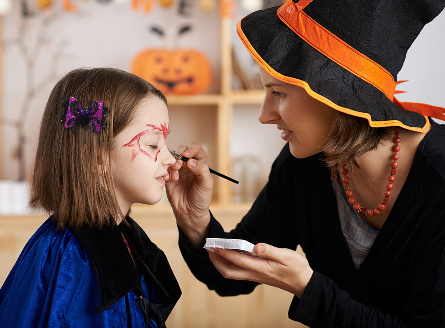 Hying 4PCS Halloween Glitter Hair Bow Clips for Kids Baby Girls, Ghost Pumpkin Bowtie Hair Pins for Kids Halloween Decorations Hair Accessories