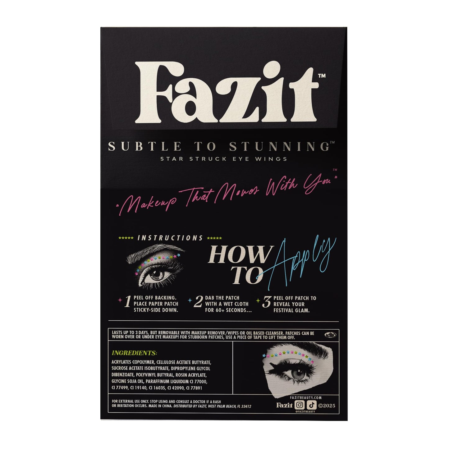 Fazit Makeup Patches - Star Struck Eye Wings - Glow Up Make-Up Patches - Cute Glitter Makeup Accessories for Women - Cosmetic Glitter for Face
