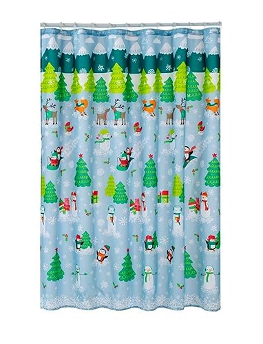 Christmas Fabric Shower Curtain Fun Holiday Pattern 70" x 70"