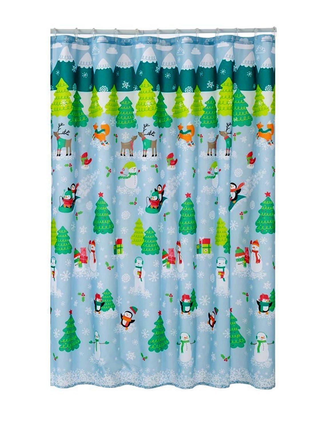 Christmas Fabric Shower Curtain Fun Holiday Pattern 70" x 70"