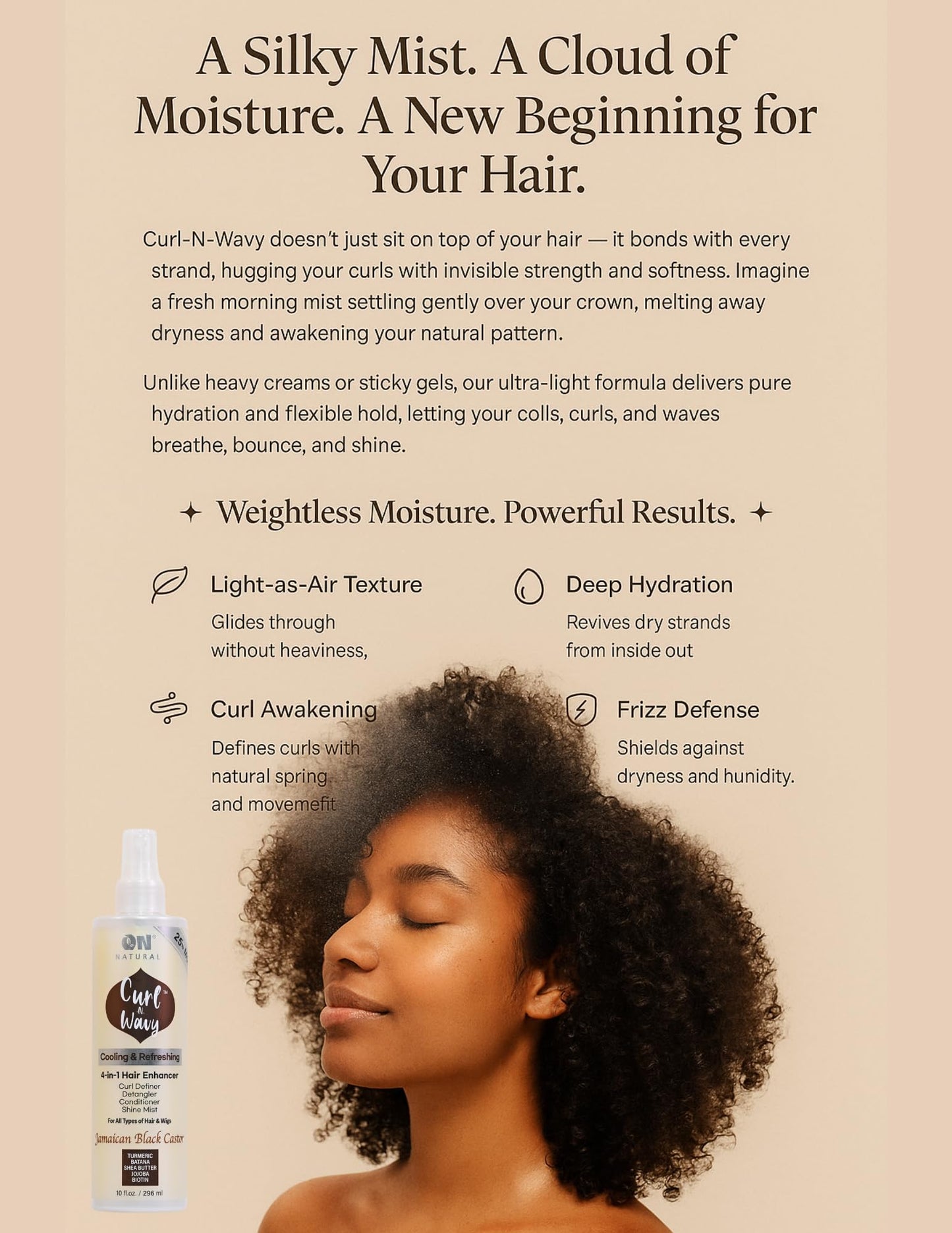 On Natural Curl-N-Wavy 4-in-1 Hair Enhancer For All Hair Texture [Coconut Milk] 10 OZ