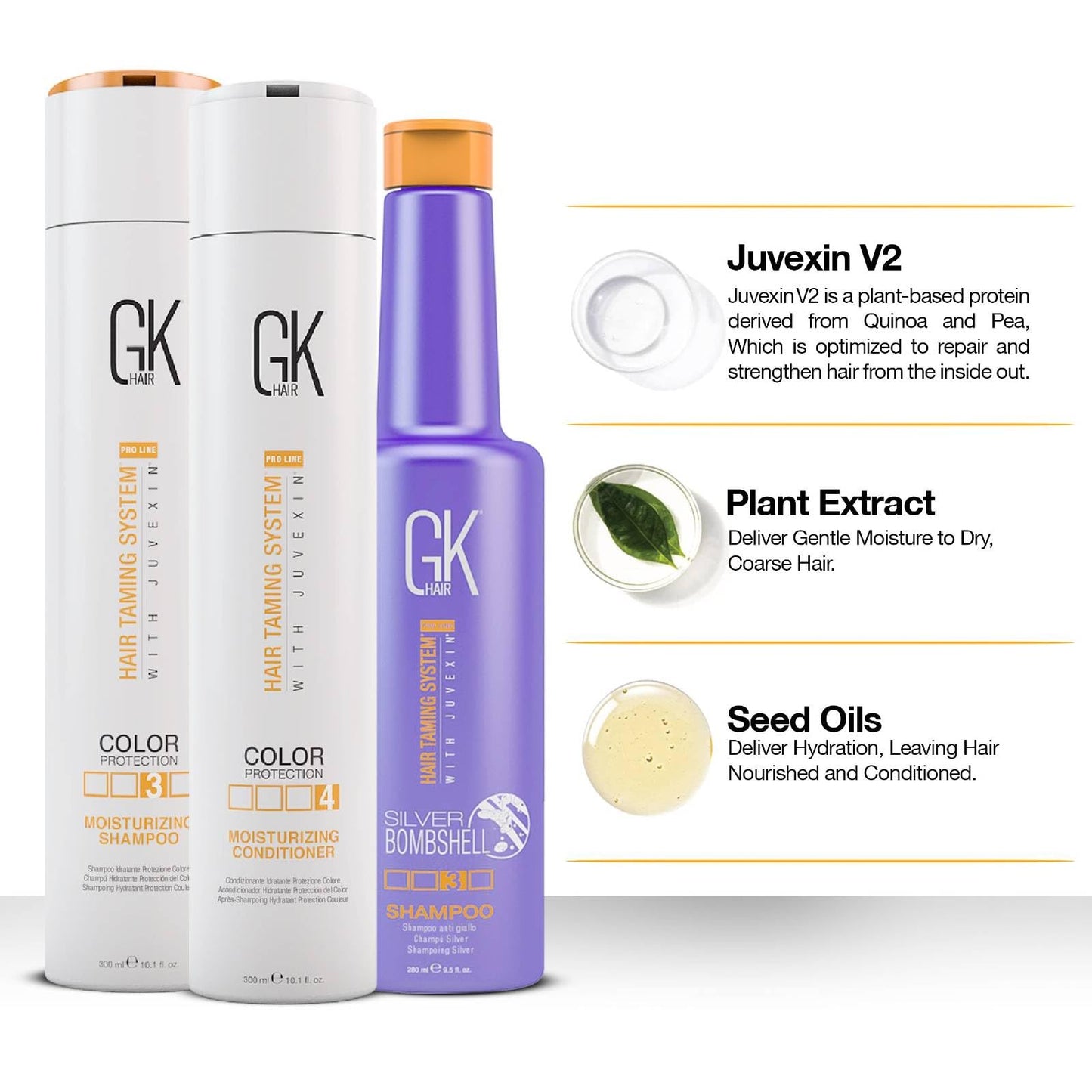 GK HAIR Moisturizing Shampoo and Conditioner Set - Silver Bombshell Shampoo for Dry, Frizzy, Damaged, and Color-Treated Hair - Nourishing Formula
