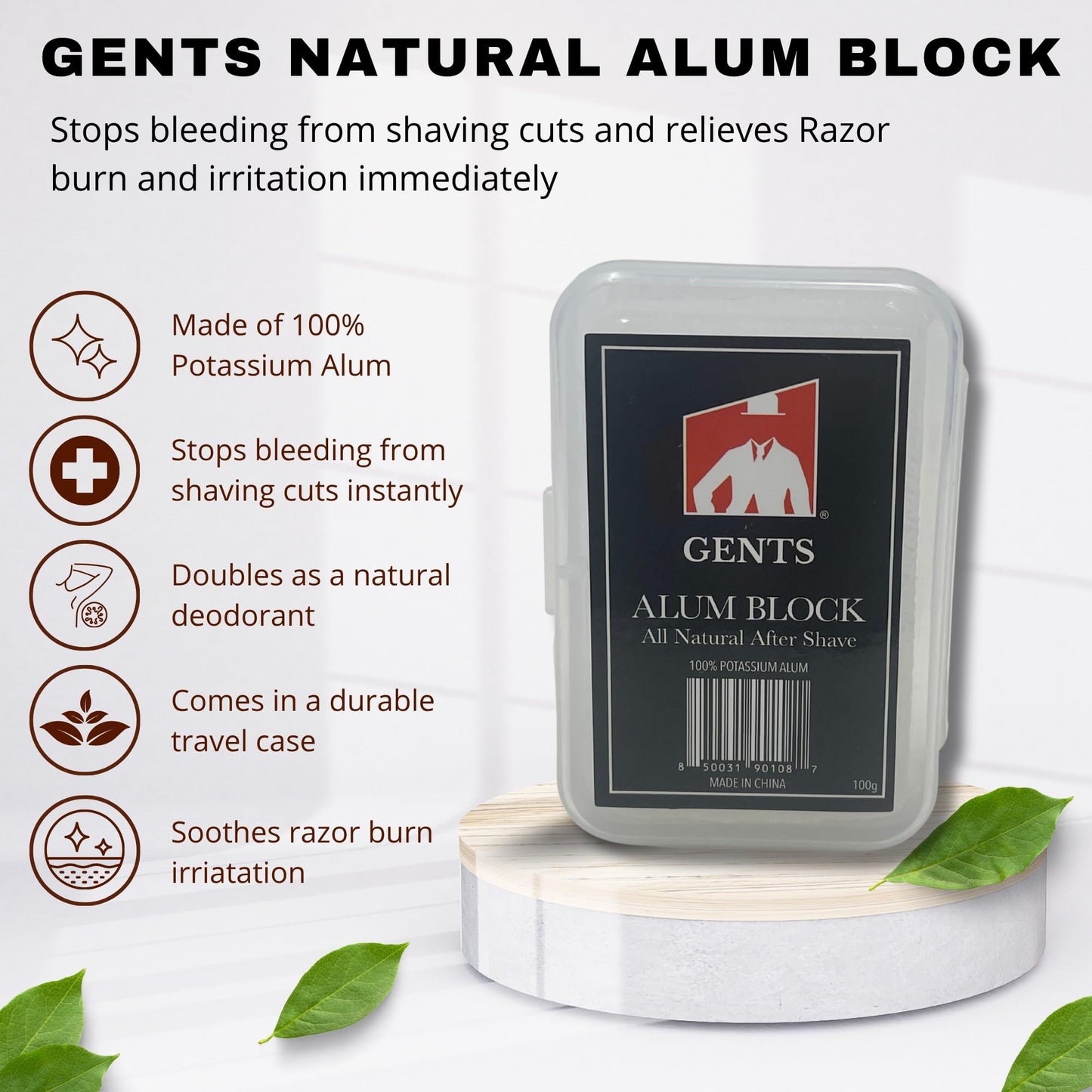 G.B.S 3.5 Ounce Alum Block in Plastic Case - Fragrance-Free Natural Deodorant & Aftershave for Razor Burn Relief - Stops Bleeding, Fights Bumpy Skin Beauty and Personal Care G.B.S