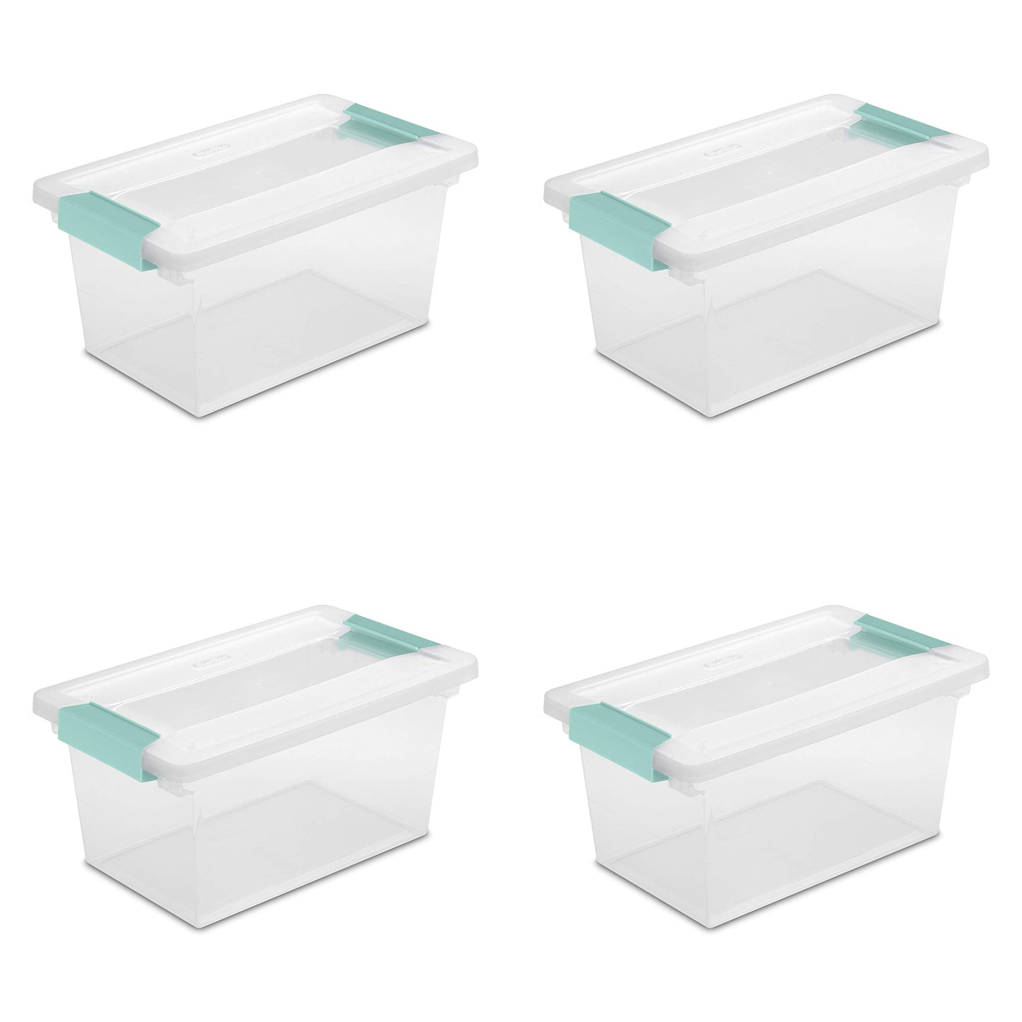 Sterilite Medium Clip Box, Stackable Small Storage Bin with Latching Lid, Plastic Container to Organize Office, Crafts, Clear Base and Lid, 4-Pack