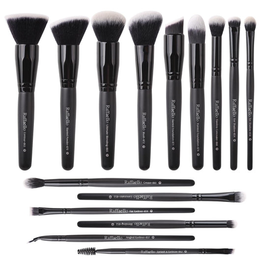 Raffaello Makeup Brushes 15Pcs Makeup Brush Set Premium Synthetic Powder Foundation Contour Blush Concealer Eye Shadow Blending Liner Make Up Brush