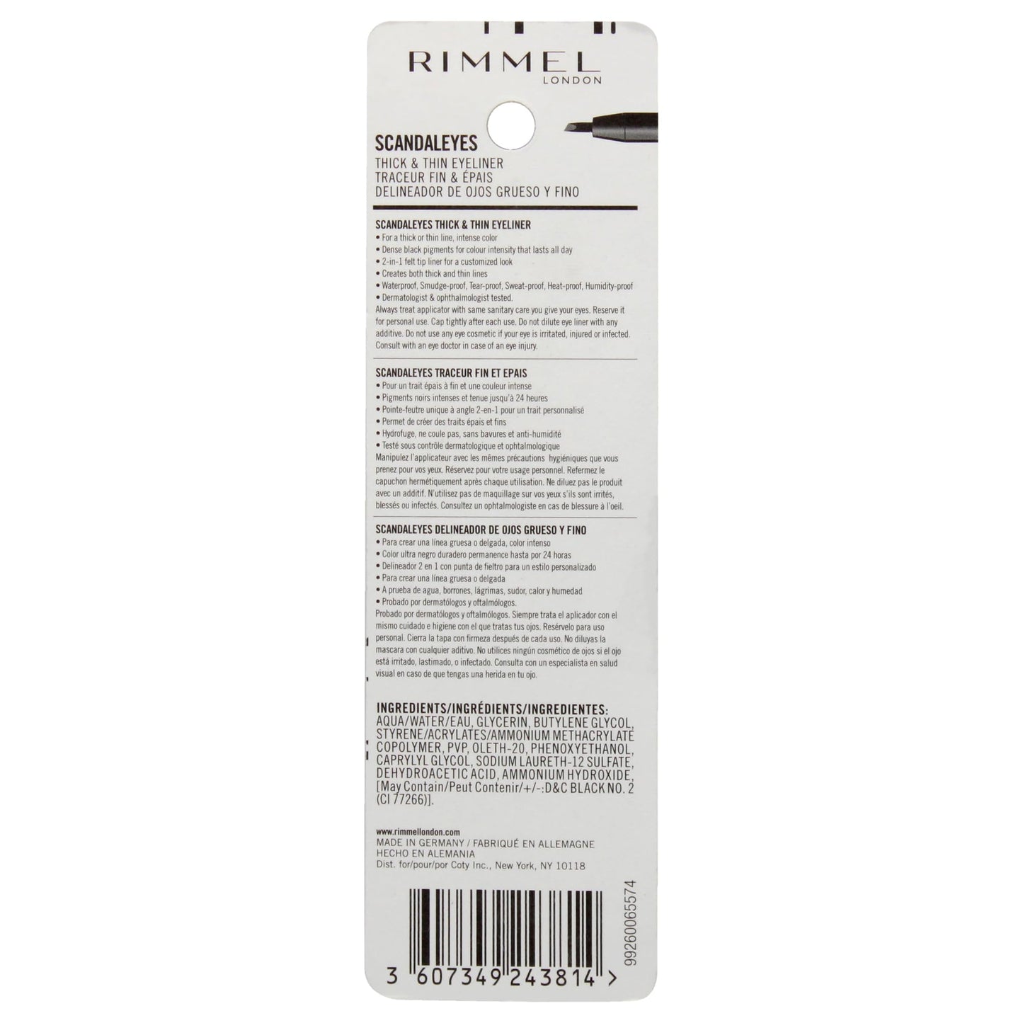 Rimmel London Scandaleyes Thick & Thin Eyeliner, Waterproof, Intensely Pigmented, Long-Wearing, 002, Black, 0.04oz