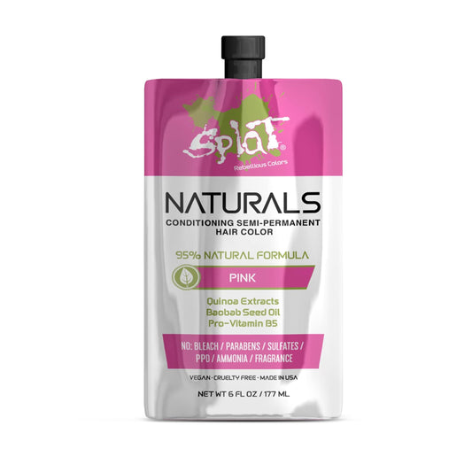 Splat Naturals Semi-Permanent Hair Color, Pink, 6 fl. oz., 95% Natural Hair Dye Formula Lasts Up to 30 Washes, Vegan & Cruelty-Free Semi Permanent