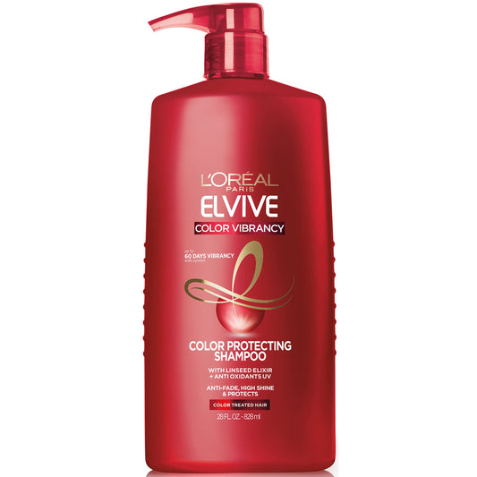 L'Oreal Paris Elvive Color Vibrancy Protecting Shampoo, for Color Treated Hair, Shampoo with Linseed Elixir and Anti-Oxidants, for Anti-Fade, High