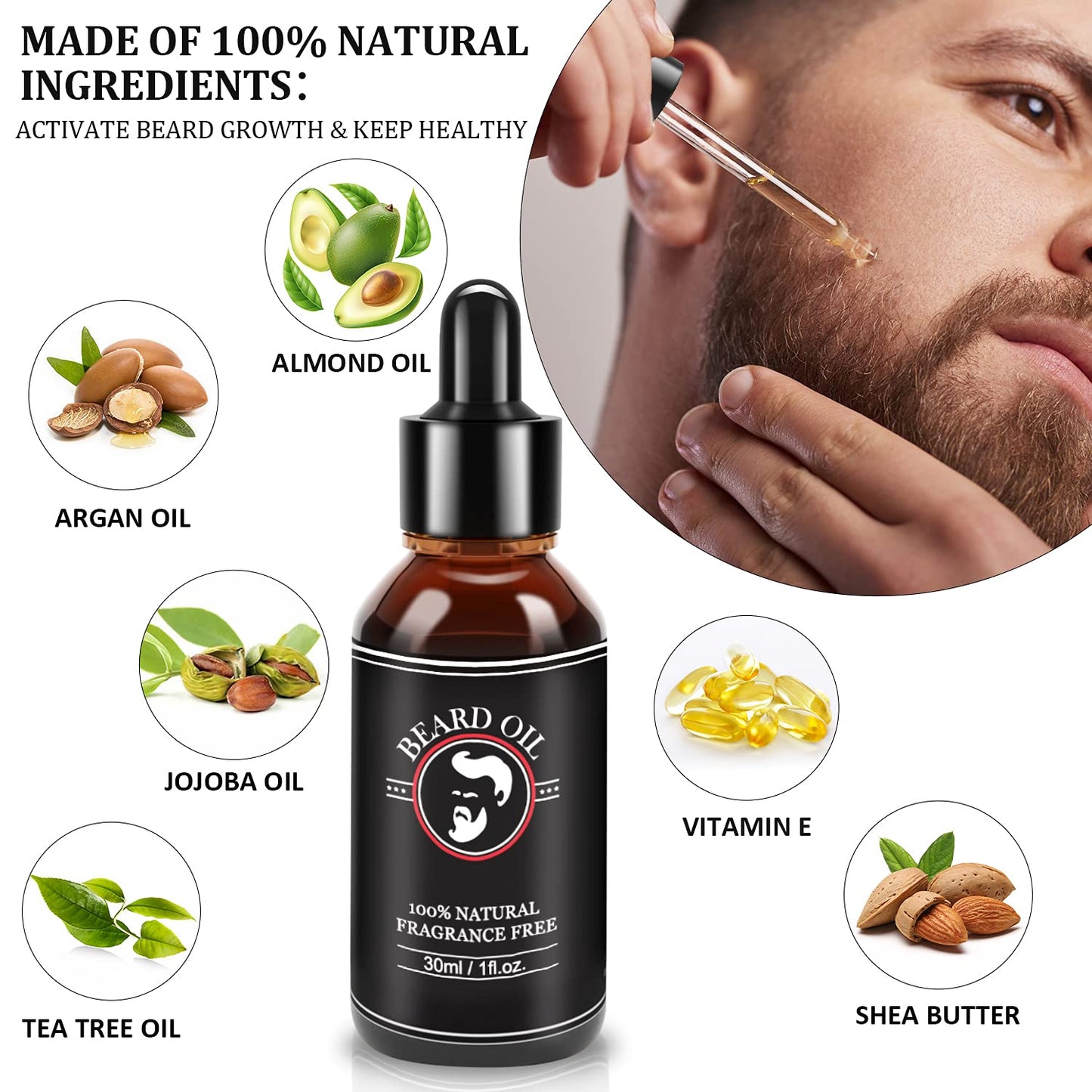Valentines Gifts for Him, Beard Kit for Men, Beard Growth and Grooming Kit w/Beard Oil Beard Balm Beard Brush Beard Comb Beard Scissors, Christmas