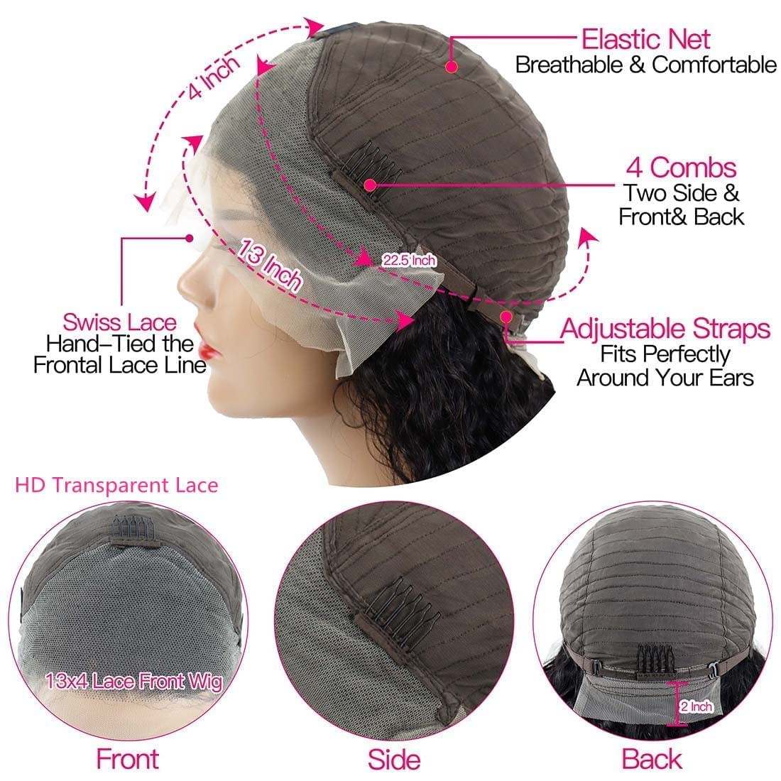 Water Wave Lace Front Wigs Human Hair Pre Plucked Baby Hair HD Transparent Wet and Wavy Lace Wigs 180% Density Brazilian Glueless 13x4 Water Wave Lace