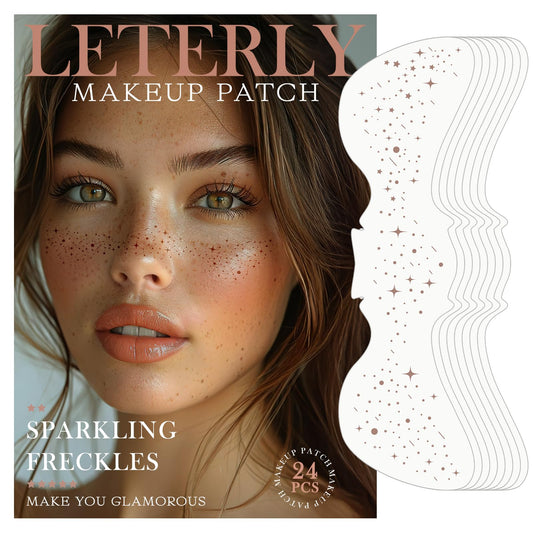 Leterly 24 Pcs Glitter Freckles Face Tattoo,Brown Face Glitter Makeup Patches Cute Sparkle Freckles Patches Waterproof Makeup Speckles for Face
