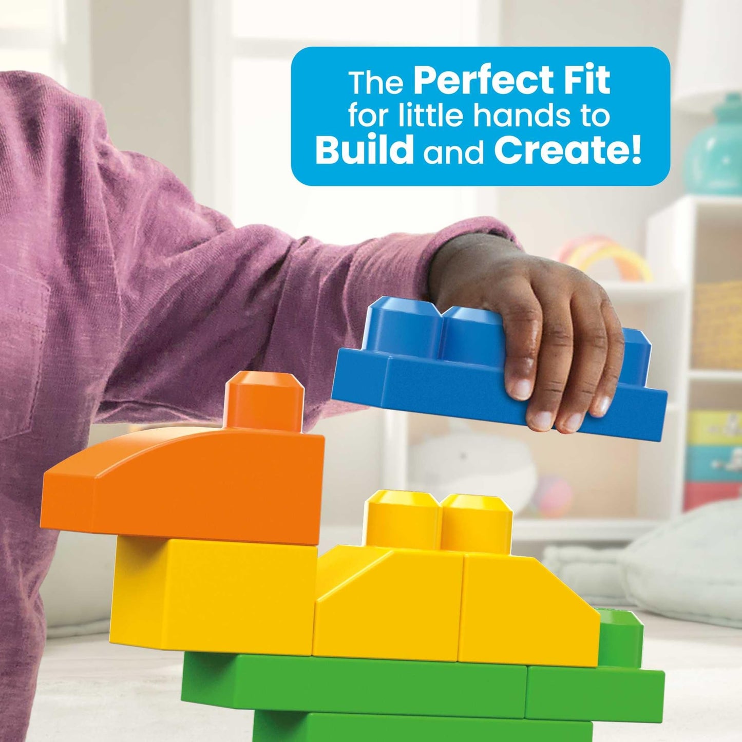 MEGA BLOKS First Builders Deluxe Building Bag with 150 Toddler Blocks, Preschool Learning Toy Set with Storage, Blue, Ages 1+ Years