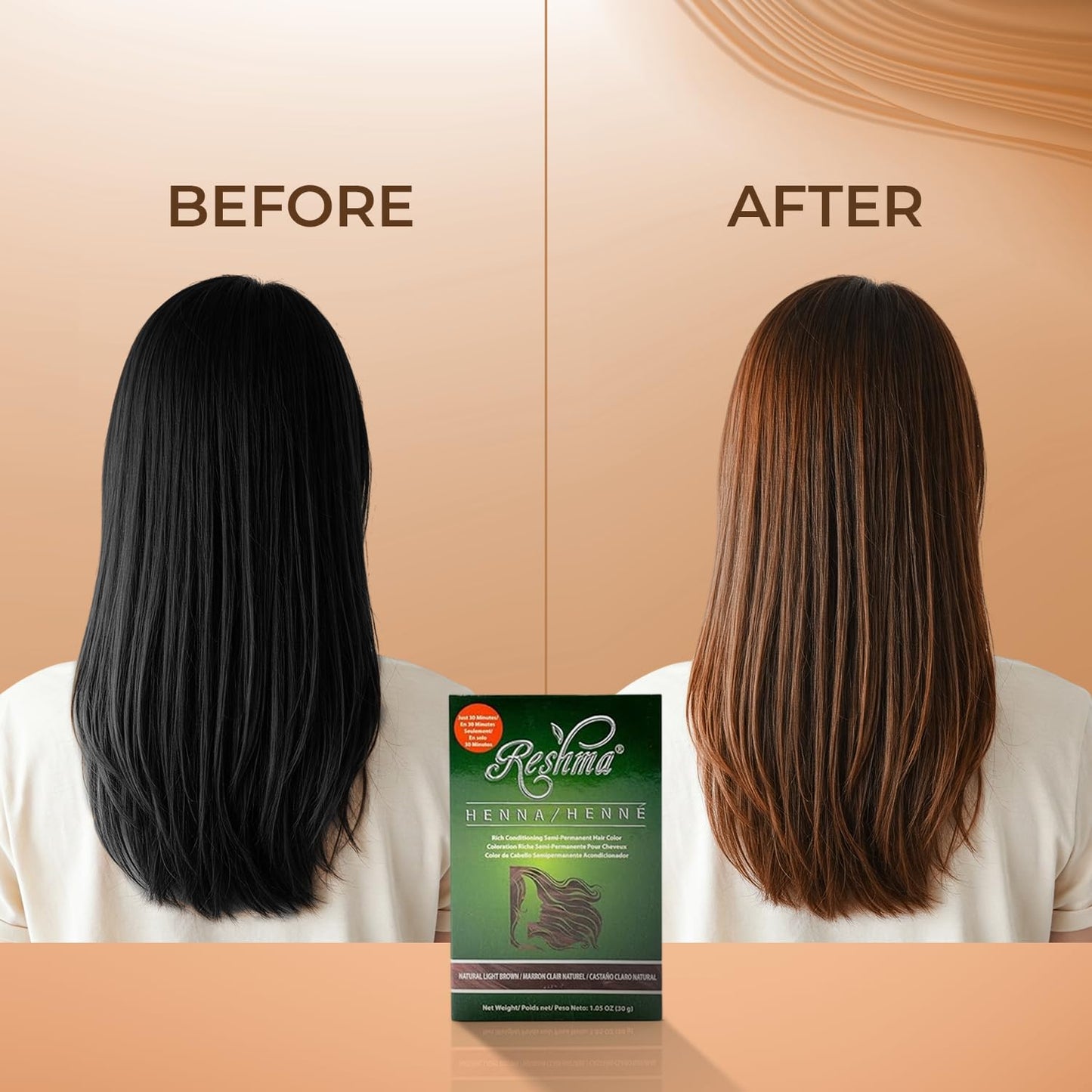 Reshma Beauty 30 Minute Henna Hair Color Infused with Plant-Based Lawsonia Inermis 100% Gray Coverage for Soft, Shiny Hair, Hair Dye-1.05 oz, Pack