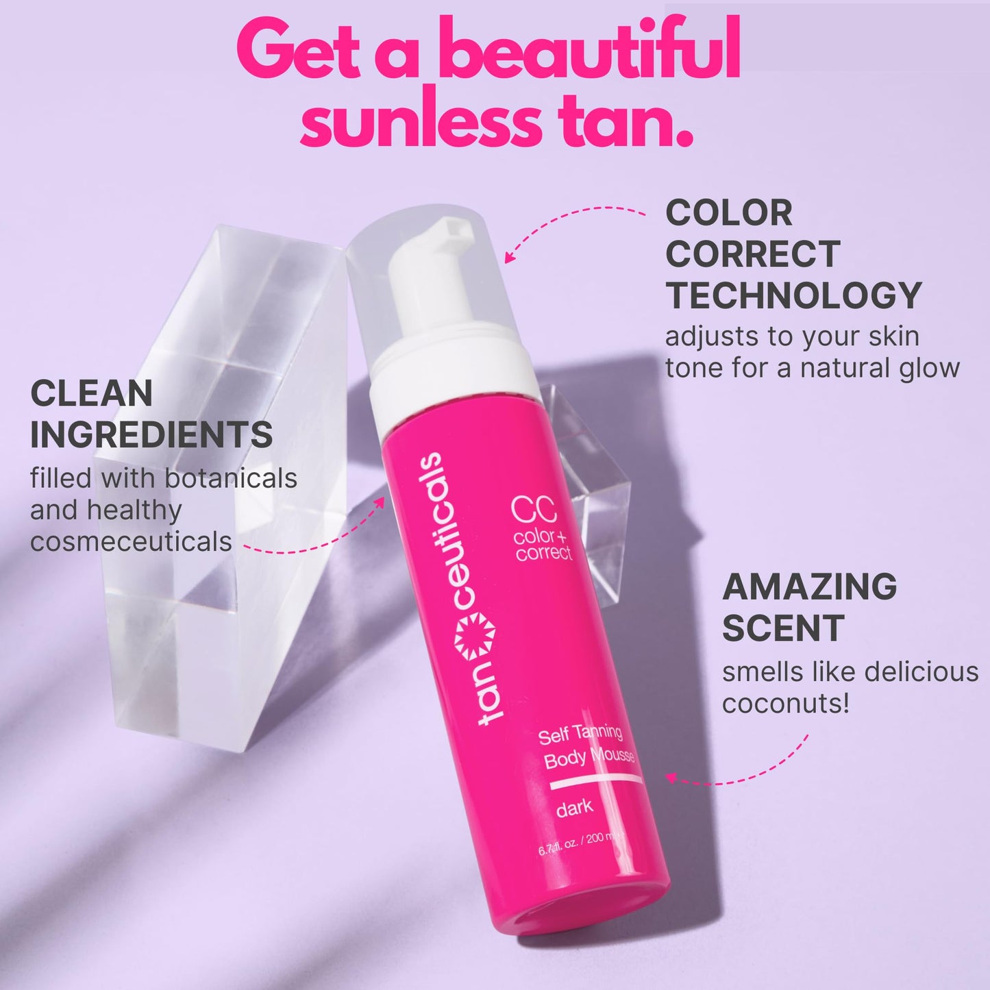 Tanceuticals CC Self Tanning Body Mousse - Dark Self Tanner - Color Correcting & Natural-Looking - Healthy Ingredients & Fresh Coconut Scent Give
