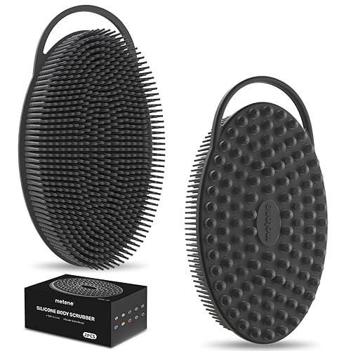 Metene 2 Pack Silicone Exfoliating Body Scrubber with Loop, Body Scrubber for Men and Women, Silicone Loofah for Shower, Soft Silicone and Bath