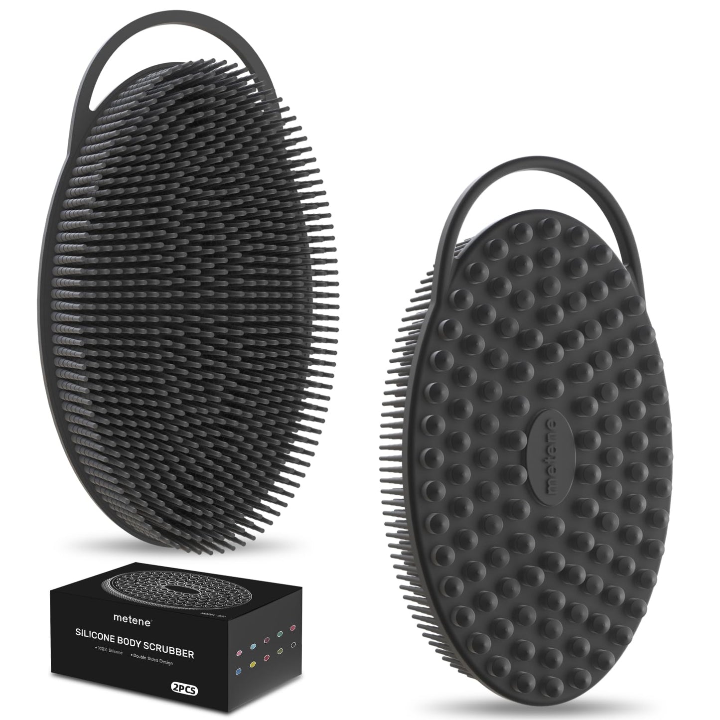 Metene 2 Pack Silicone Exfoliating Body Scrubber with Loop, Body Scrubber for Men and Women, Silicone Loofah for Shower, Soft Silicone and Bath