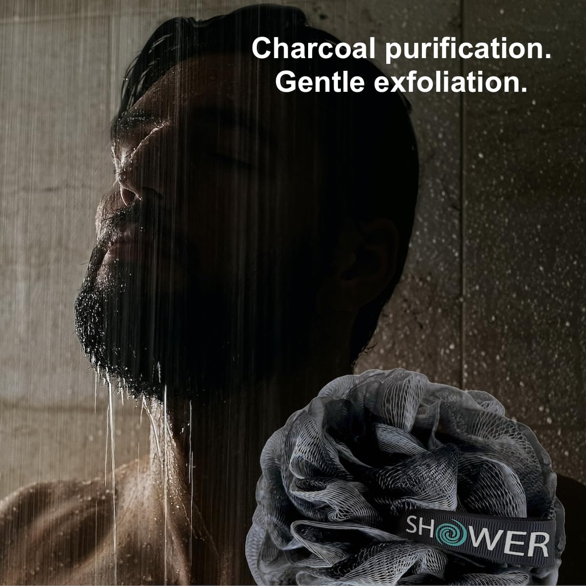 SHOWER BOUQUET Loofah-Charcoal Back-Scrubber 2-Pack // Long-Handle Bath-Sponge Brush/Extra Large Soft Mesh Loofa-Lufa-Loufa for Men & Women