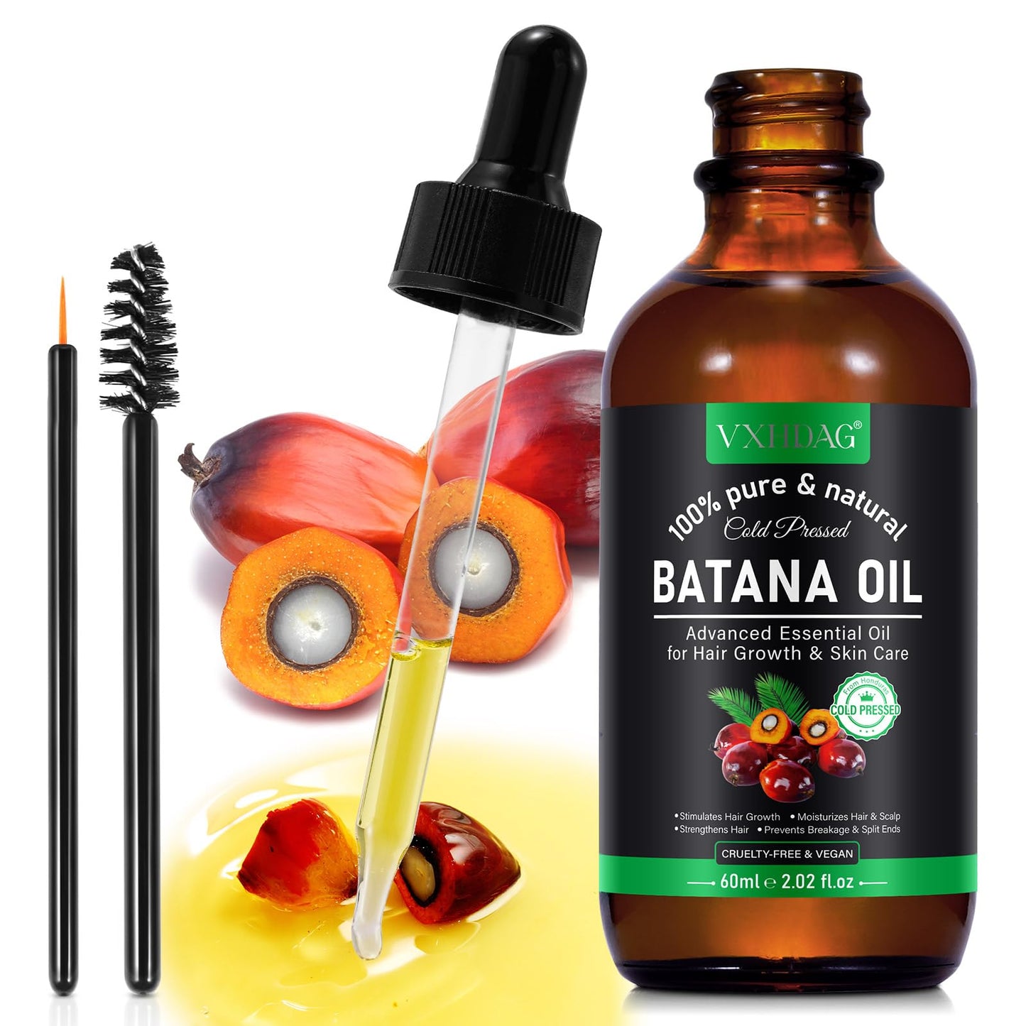 VXHDAG Batana Oil - 100% Pure & Natural from Honduras for Hair Growth, Eliminates Split Ends, Enhances Radiance & Nourishment for All Hair Types, 2.02 Beauty and Personal Care VXHDAG
