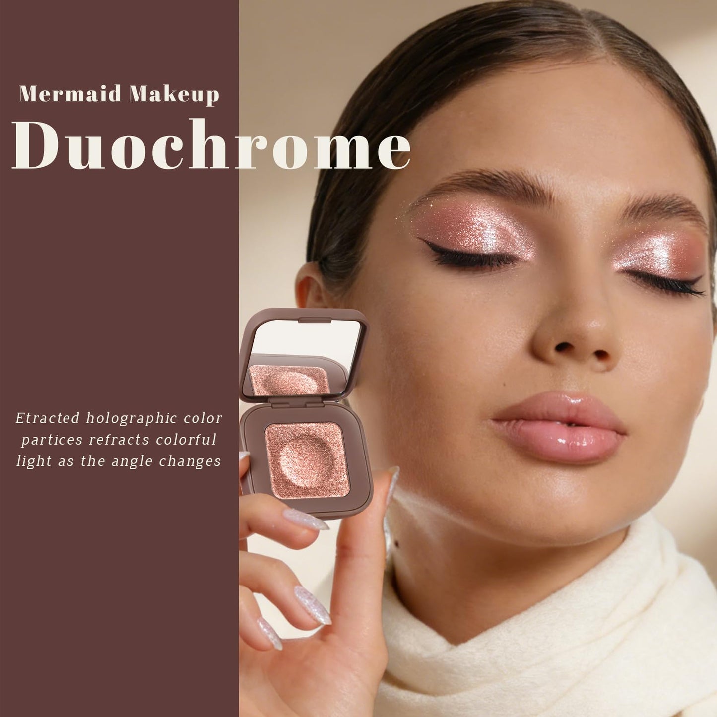 Noerrors Duochrome Champagne Pink Silver Glitter Eyeshadow Palette, Holographic Multichrome Rich Color Shimmer Metallic Eye Shadow, Color Shift Beauty and Personal Care Noerrors