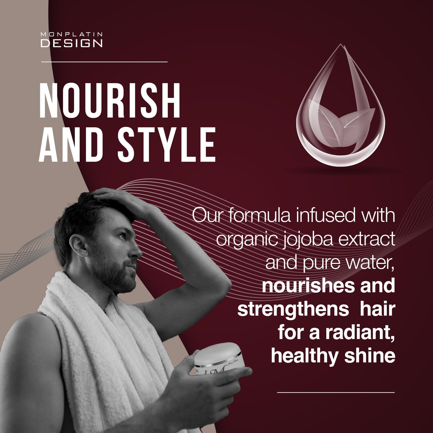 Mon Platin Professional Hair Wax - 150 ml Moisturizing Grooming Wax for Men's Wet and Shiny Look Styling with Jojoba Oil Essence and Pure Water