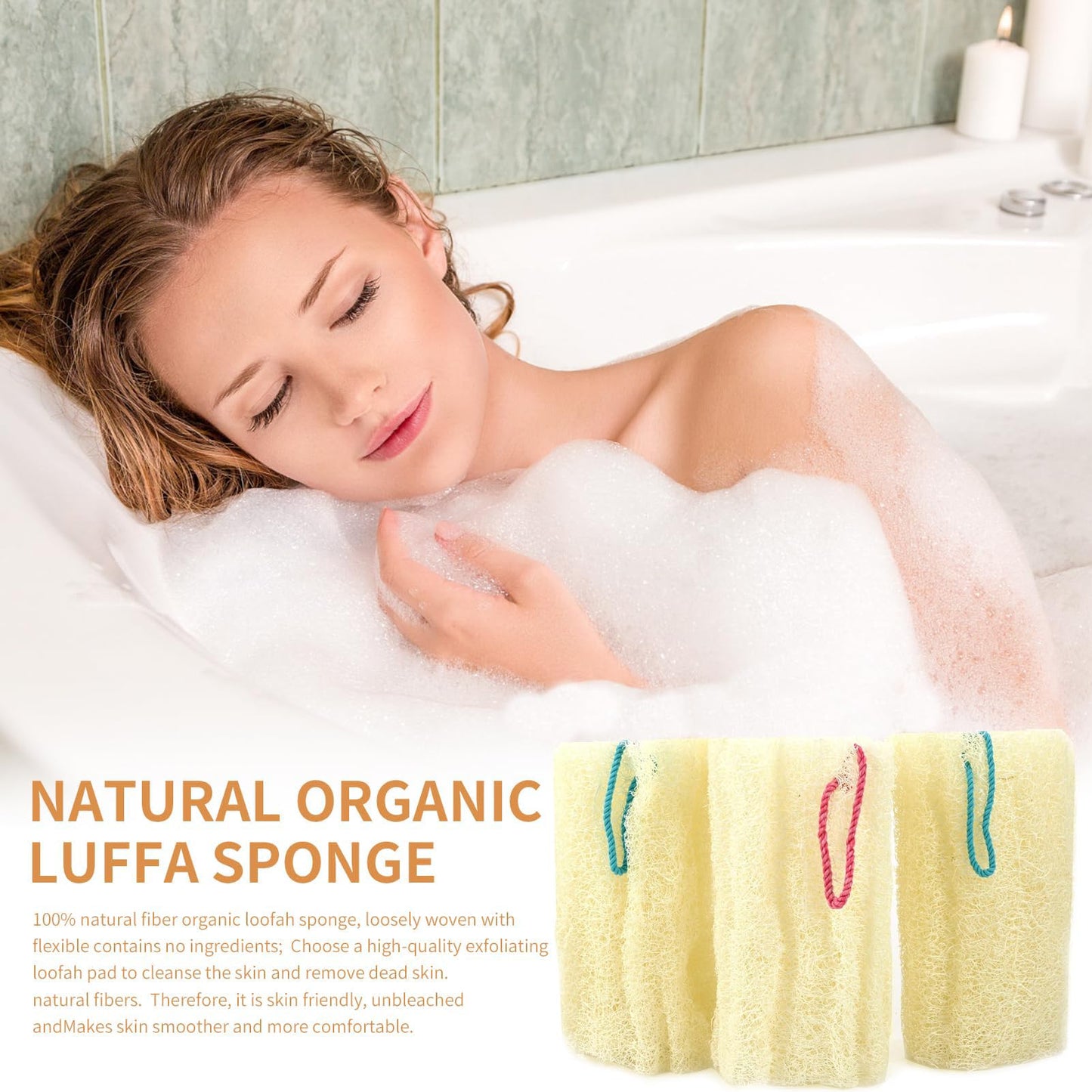 NileCart Loofah Pack of 3 Scrubbies for Body 6 in. Egyptian Loofah Sponge - Natural Exfoliating Body Scrubber Shower Loofah | Body Scrubber Exfoliator