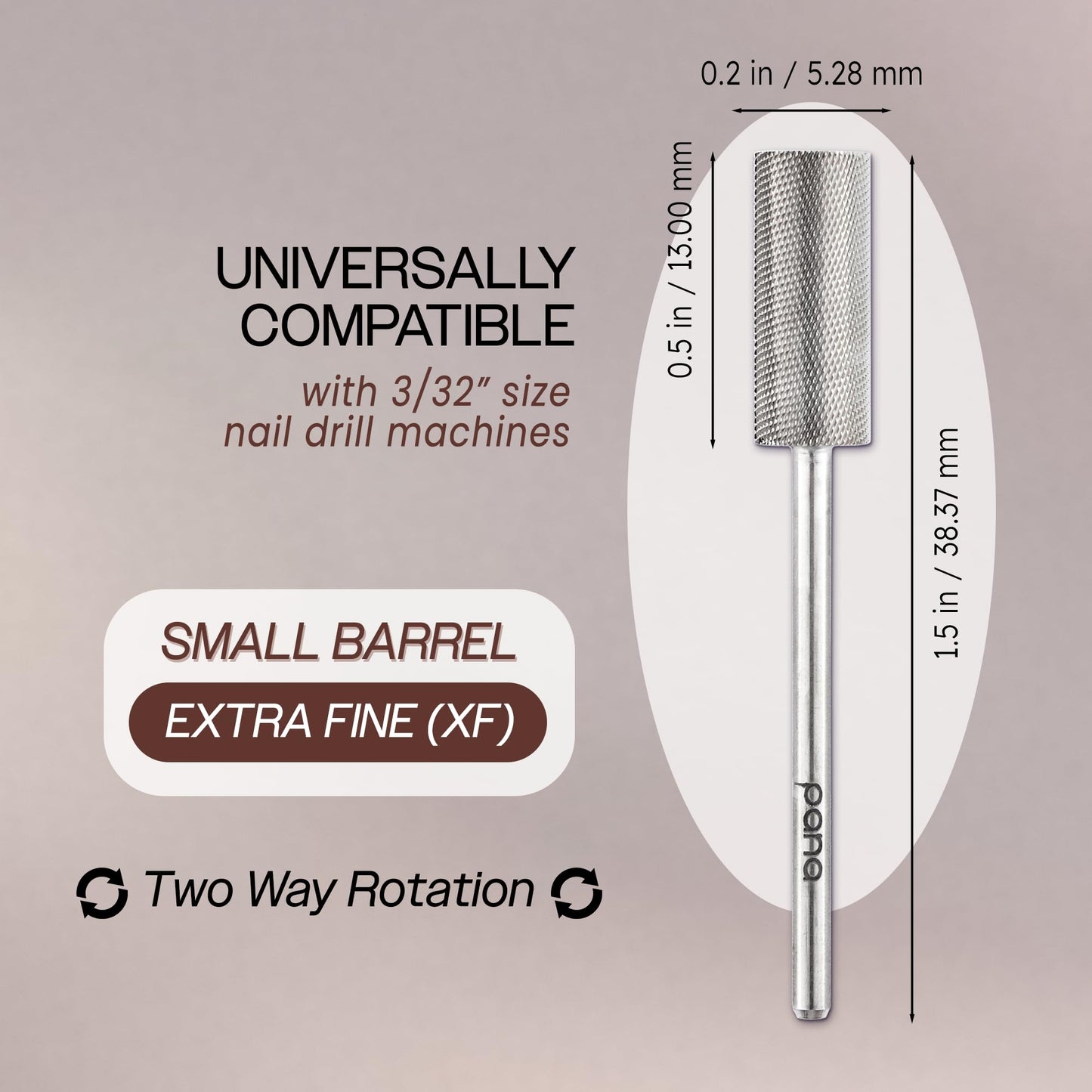 PANA Flat Top Small Barrel 3/32" Shank Size - (Silver, Extra Fine Grit) - Fast remove Acrylic or Hard Gel Nail Drill Bit for Manicure Pedicure Salon