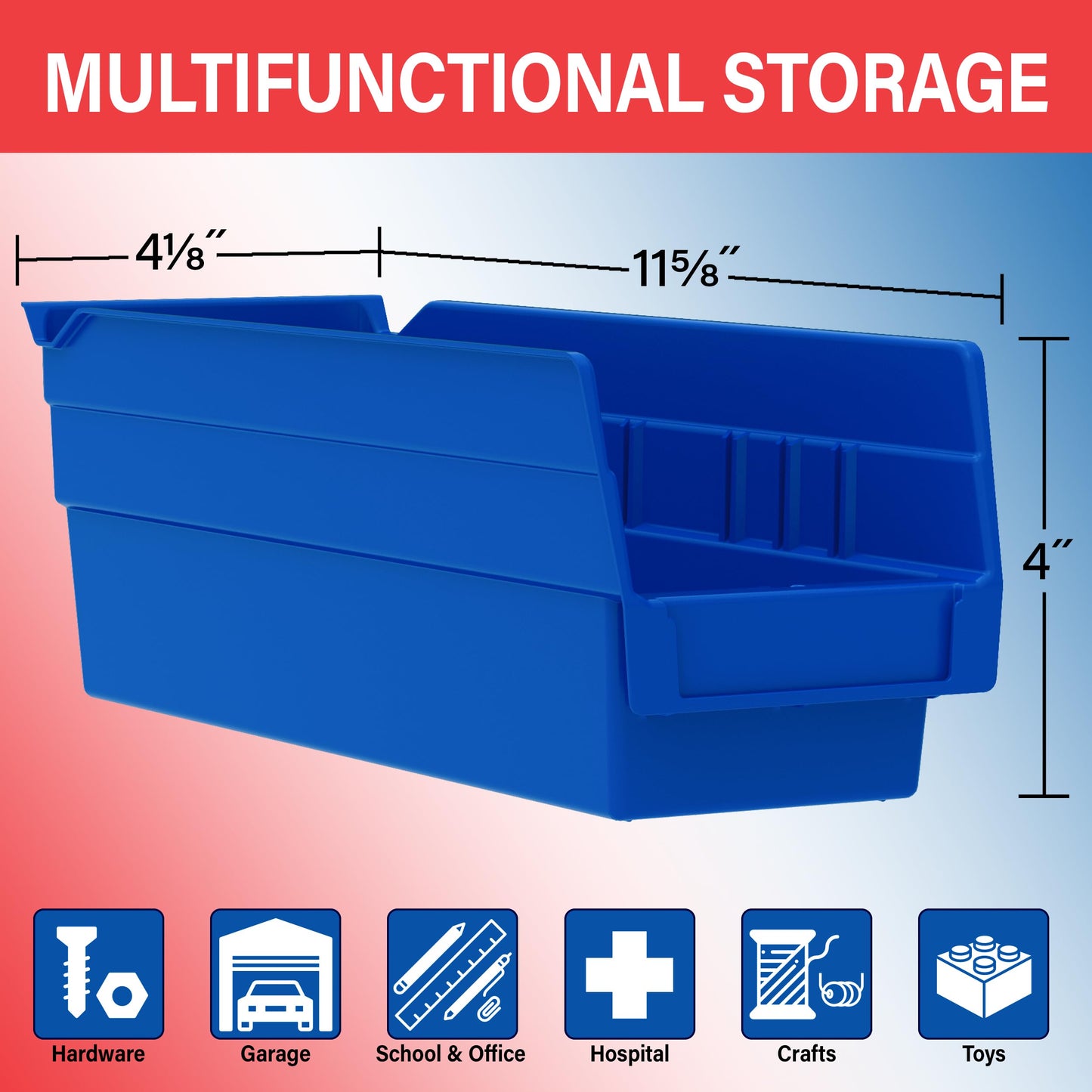 Akro-Mils 30120 Plastic Shelf Bins, Heavy Duty Storage Bins for Garage, Closet, and Drawer Organization, 12-Inch x 4-Inch x 4-Inch, Yellow, 24-Pack