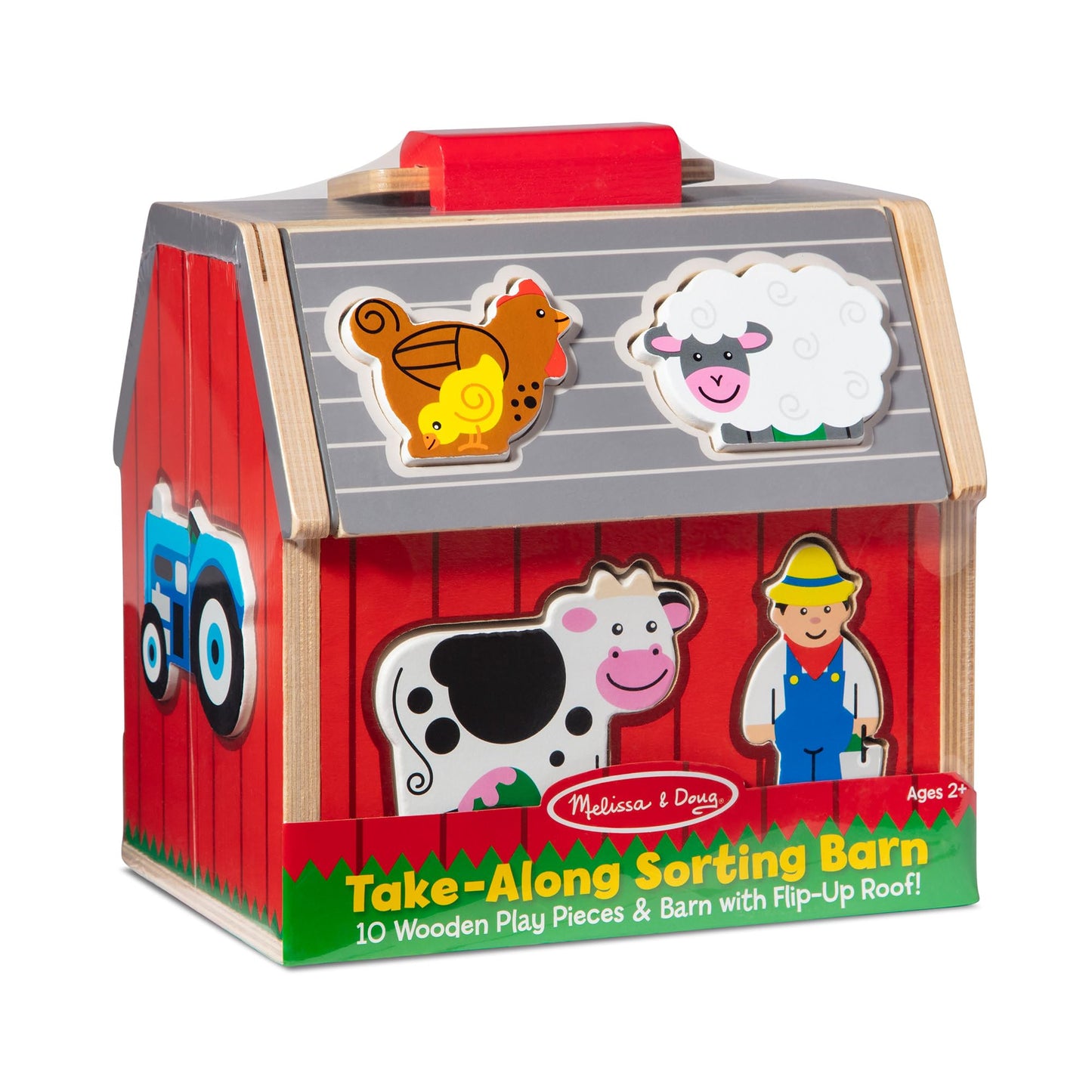Melissa & Doug Wooden Take-Along Sorting Barn – Shape Sorting Farm Toy with 10 Wooden Pieces, Educational Learning Toy for Toddlers Ages 2+