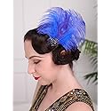 Aimimier 1920s Headpiece Flapper Royal Blue Feather Hair Clip Crystal Roaring 20s Prom Party Festival Hair Accessories for Women