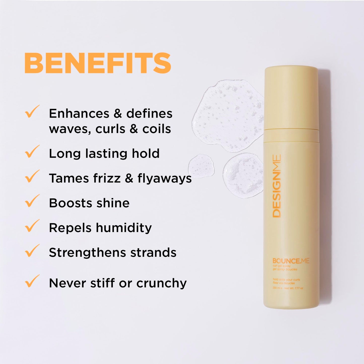 Design.Me BOUNCE.ME Curling Gel Spray | Frizz-Free Curl Defining Gel - Refresh Curls, Waves, Coils | Non-Crunchy, Non-Sticky Formula - Climate Control