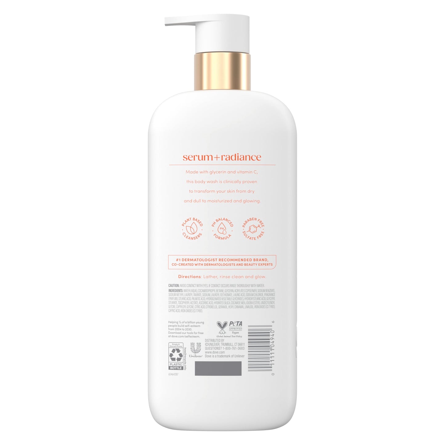 Dove Exfoliating Body Wash Glow Recharge Energizes & illuminates skin 3% brightening serum with vitamin C 18.5 oz