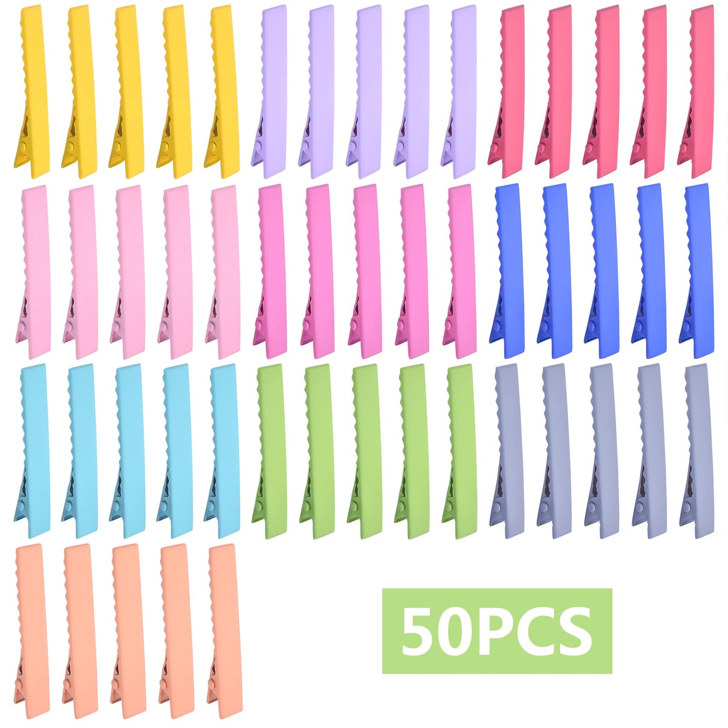 50pcs 10 Colors Alligator Hair Clips Metal Duck Bill Hairclips Single Prong Non-slip Hair Barrette Sectioning Hairpins for Women Salon Styling DIY