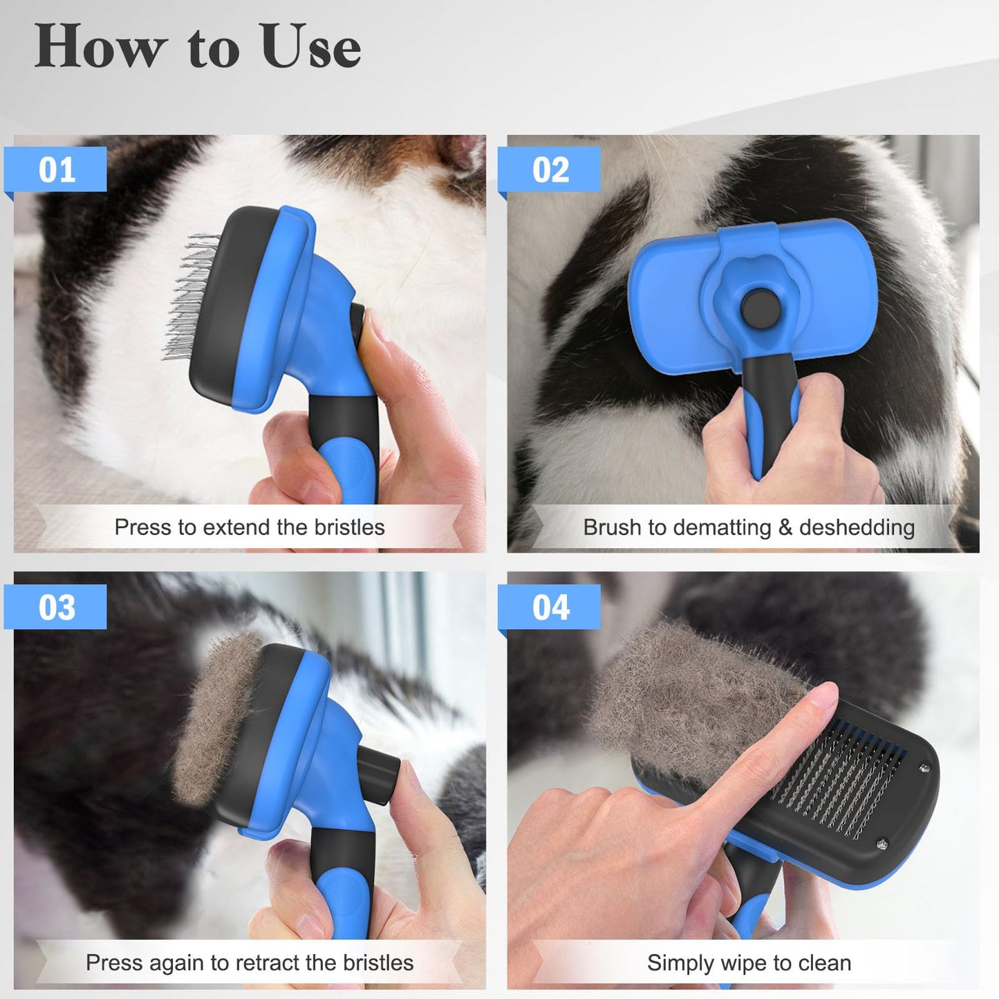 Swihauk Self-Cleaning Slicker Brush – Deshedding Grooming Tool for Dogs & Cats, Skin-Friendly, Blue, Pet Supplies Included