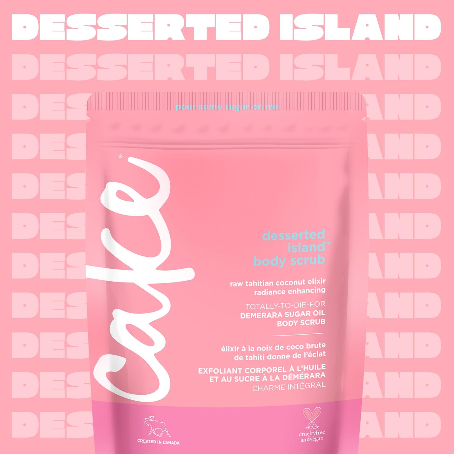 Cake Beauty Desserted Island Vegan Body Sugar Scrub - Shea Butter, Demerara Sugar & Coconut Oil - Gentle Exfoliating Hand, Leg, Foot & Body Sugar Soap