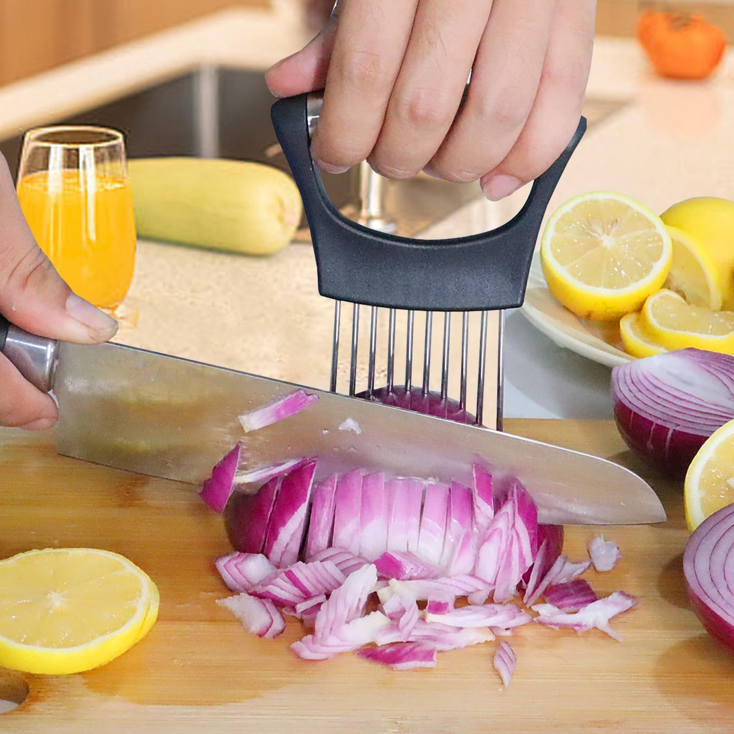 JAYVAR Stainless Steel Onion & Vegetable Holder – Slicer & Chopper for Tomatoes, Potatoes, Avocados, Eggs, Fruit & Meat