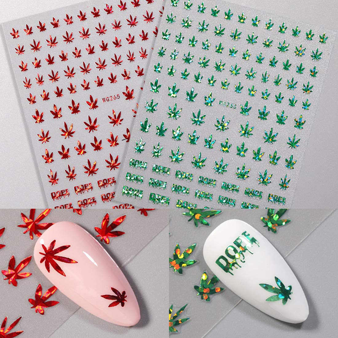 KITBE Bronzing Maple Leaves Nail Art Stickers 6 Sheets Laser Gold Silver Red Green Nail Art Decals Adhesive Nail Supplies Manicure Tips Beauty Charms Beauty & Personal Care KITBE