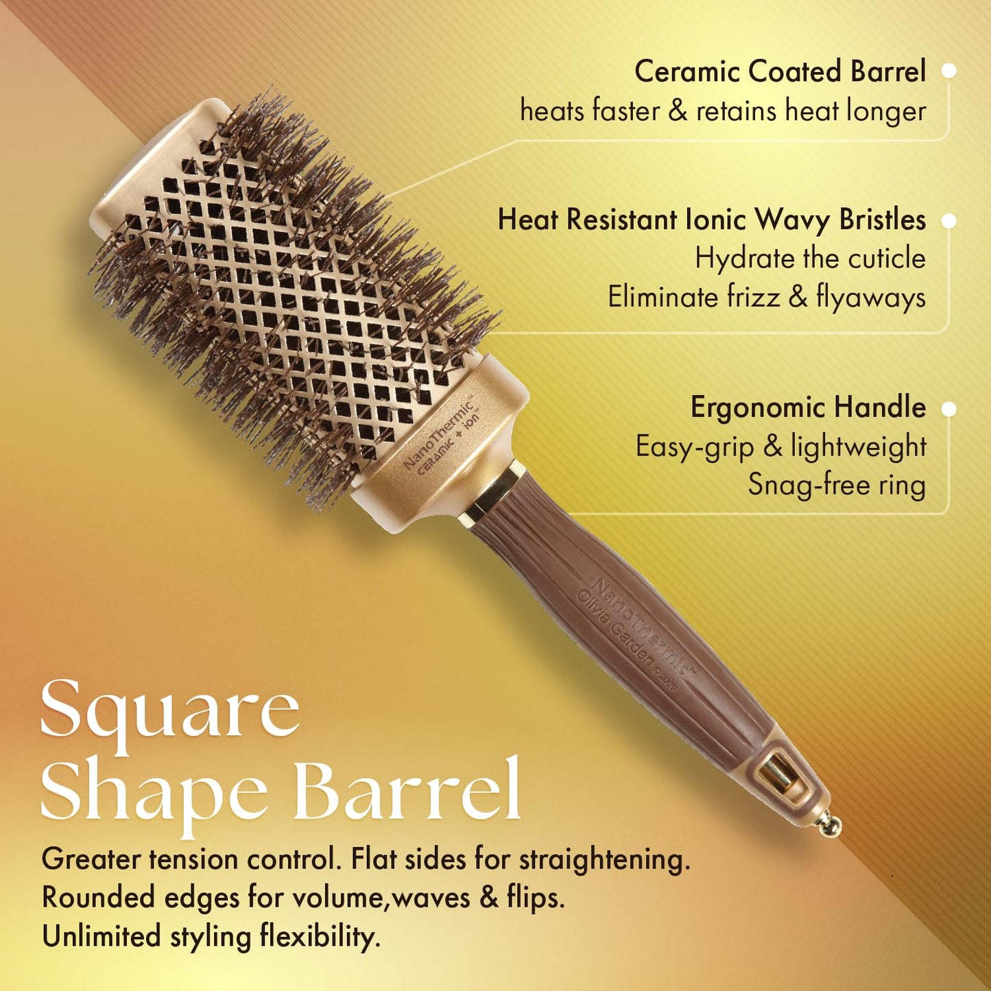 Olivia Garden NanoThermic Ceramic + Ion Square Shaper Thermal Hair Brush - Not Electrical - Professional Blowout Brush for Normal to Thick Hair