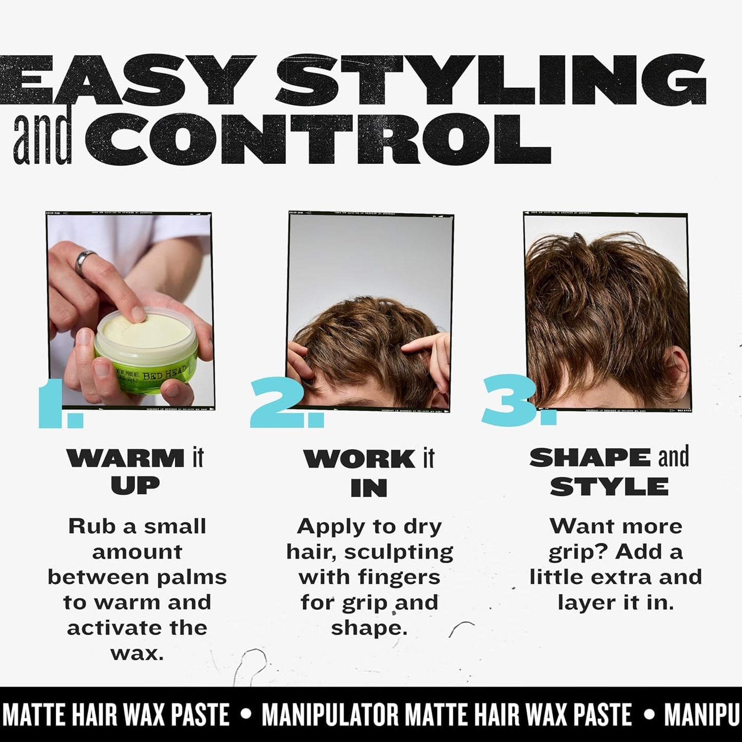TIGI Bed Head Manipulator Matte Hair Wax, Strong Hold Sculpting and Styling Paste for Short to Medium Hair, 2.01 oz