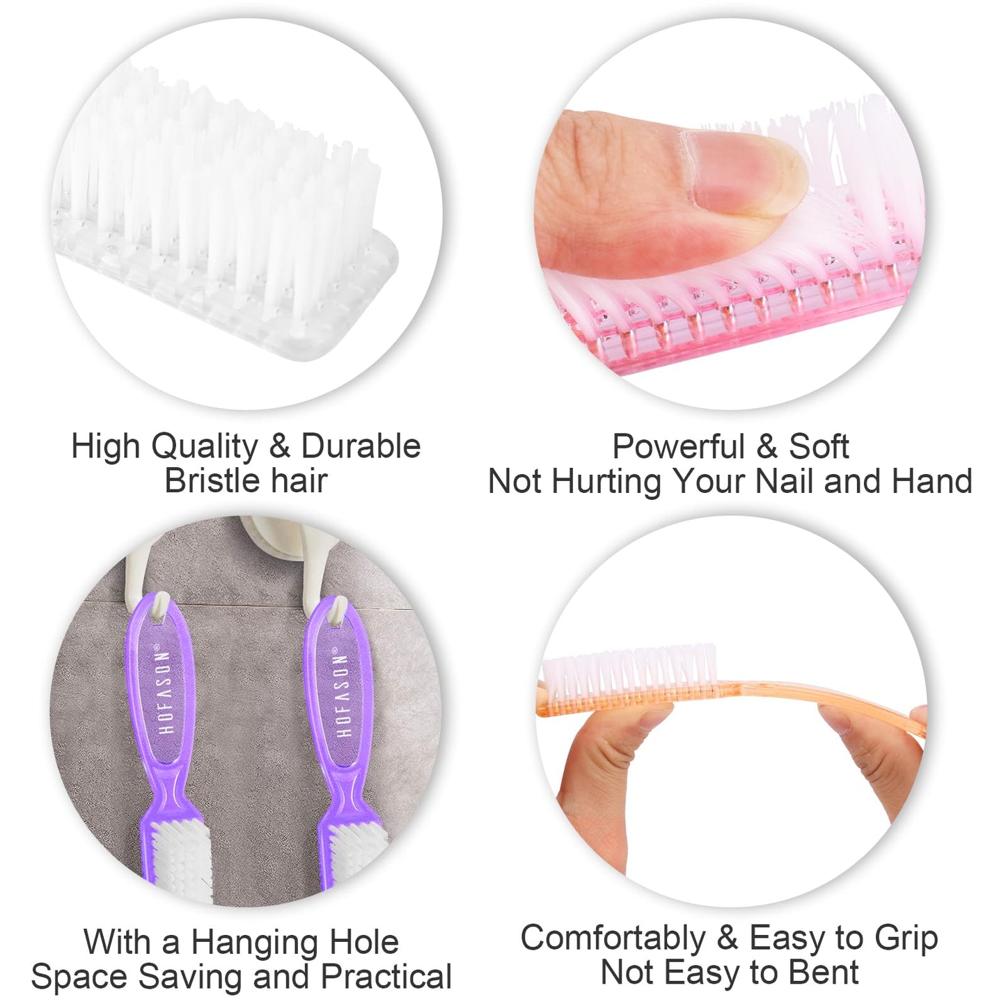 HOFASON 6 Pack Nail Brush for Cleaning Fingernails, Nail Brush Handle Grip Brush for Nail and Toenail Foot, Nail Dust Brush Manicure Pedicure Tools Beauty and Personal Care HOFASON