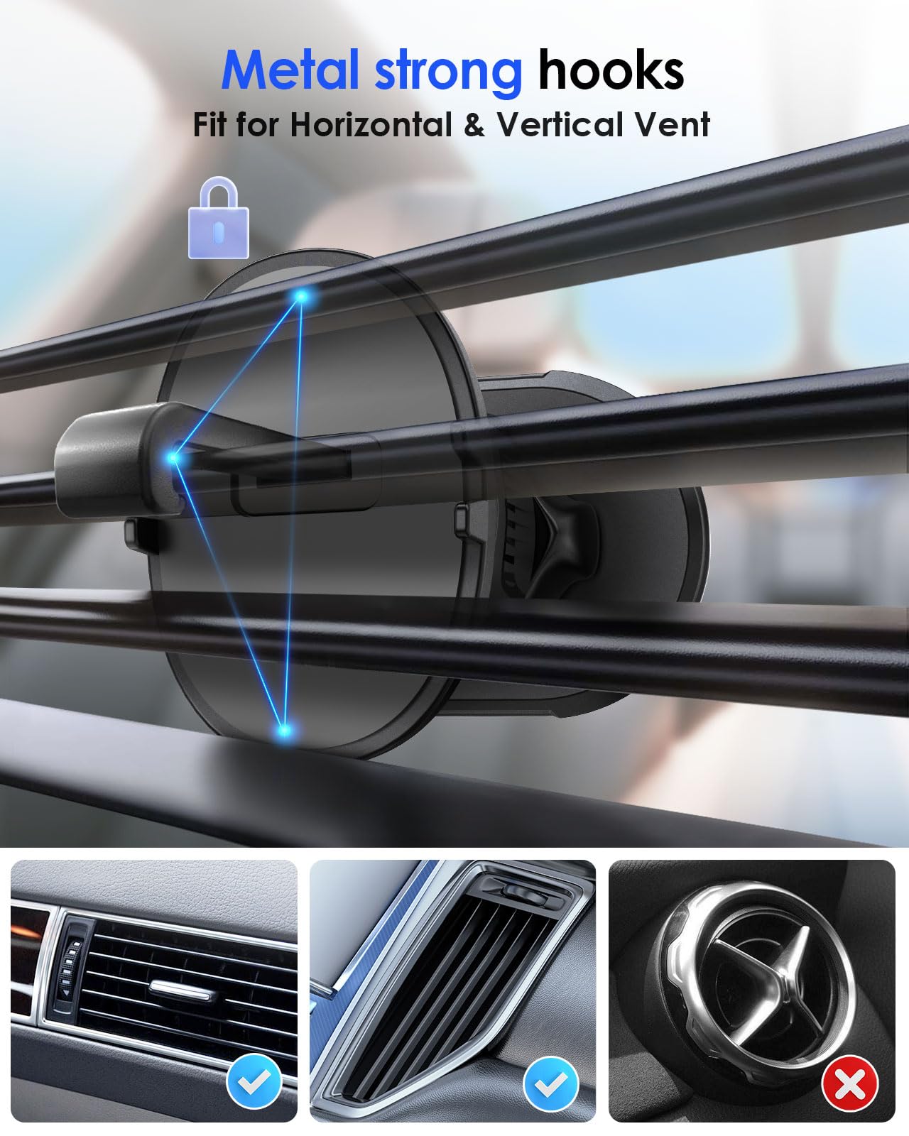 volport Magnetic Phone Mount for Car Vent: [Strong Magnet Clip Hook] Air Vent Holder for iPhone 16/15/14/13/12 Pro Max Plus Samsung S24 Ultra S24+…