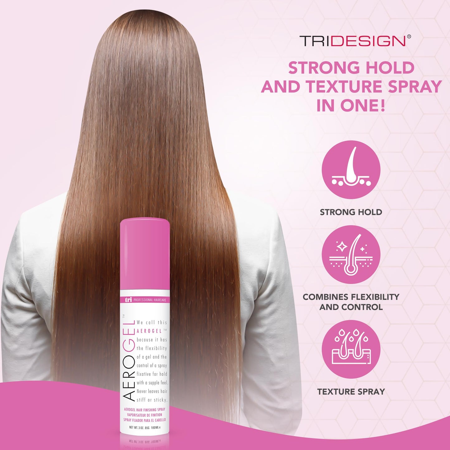 TRI Design Aerogel Hairspray - Strong Hold Hair Finishing Spray for Volumizing & Control, Flexible Styling for All Hair Types, Non-Sticky and Scented