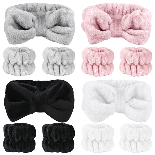 SLNZAPTY 12 PCS Face Wash Headband Wristband Set for Women Girls, Soft Microfiber Facial Spa Hair Wraps Makeup Skincare Bath Headbands Wrist Bands