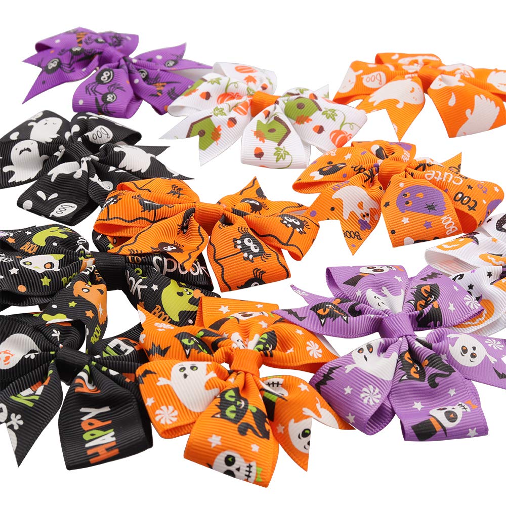 Rocutus 12pcs/set Halloween's Day Bow Knot Hair Pins Boutique clips Grosgrain Ribbon Halloween Hair Bows (Halloween 1)
