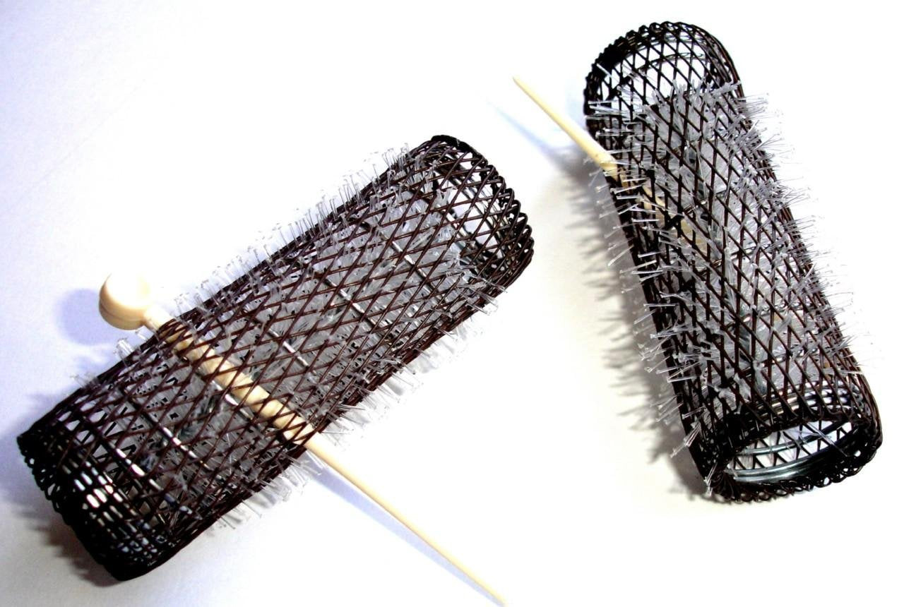 2 Pack HAIR STYLING BRUSH ROLLERS & PINS Hair Curlers 7/8" x 3" Bristles (12 Rollers)