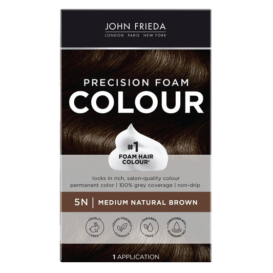 John Frieda Precision Foam Colour, Medium Natural Brown 5N, Full-coverage Hair Color Kit, Anti-Fade Gray Coverage, Deep Color Saturation Hair Dye, 1 Beauty & Personal Care John Frieda