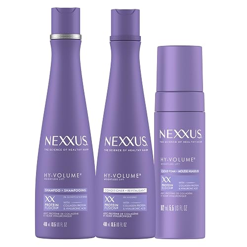 Nexxus HY-VOLUME Weightless Lift Shampoo, Conditioner & Foam 3 Pack PROTEIN FUSION with Collagen Protein & Hyaluronic Acid For Flat & Limp Hair for 48